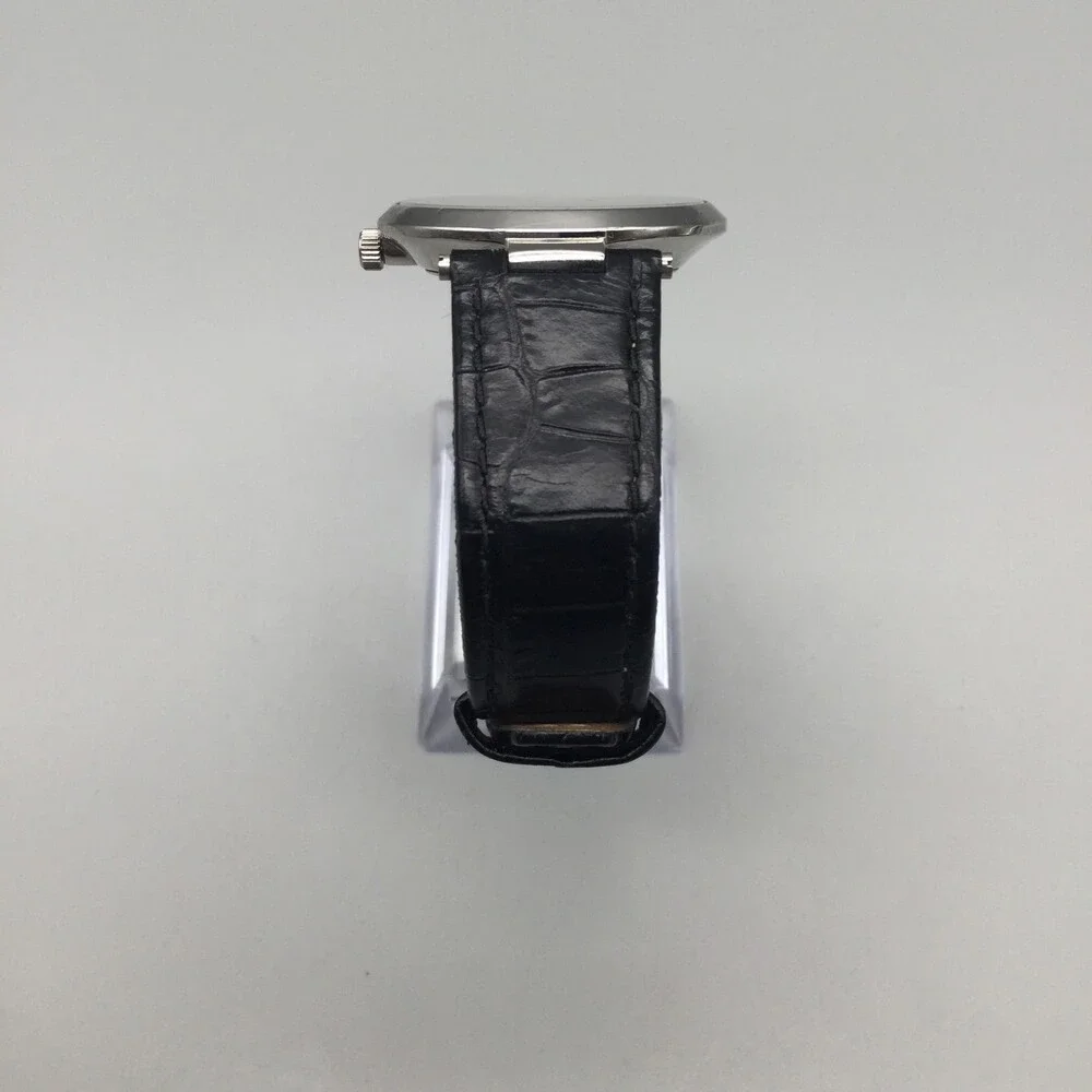 Kenneth Cole KC2279 Mens Watch 34mm Silver Tone Black Leather Date New Battery